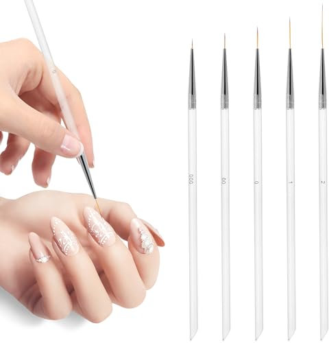 YUXIANLB Nagelkunst Pinsel 5 Stück feine Liner Pinsel Nagel Punktierwerkzeuge Malerei Gel Nagellack Pinsel dünne Streifen Detail Zeichenstift für lange Linien Mischen kurze Striche Größen