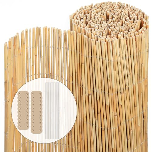 VOUNOT® Recinzione in Canna Naturale Reed Screening, Schermo per la Privacy del Patio, Rotoli Decorativi Frangivista Balcone Canniccio Arella Stuoia Cannette Ombra Recinzione Esterno 140x600cm