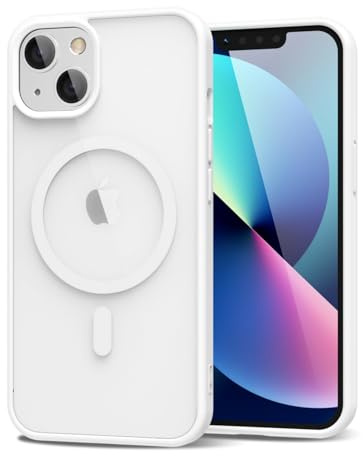 oakxco for iPhone 13 Case Clear Magnetic Compatible with Magsafe, Thin Slim Transparent Non Yellowing, Hybrid Soft Silicone Bumper & Hard Plastic Protective Cover for Women, White