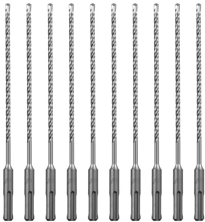 SALI 10PCS SDS Plus Rotary Hammer Drill Bit Kit - Double Thread Tungsten Carbide Tip for Concrete, Brick, Cement Walls, Stone - 5.5mm x 210mm Hammer Drill Bits
