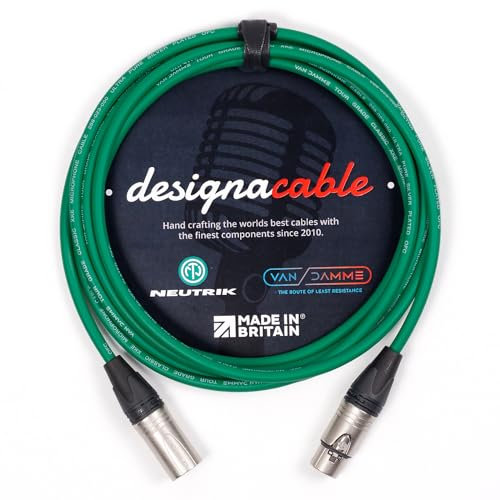 designacable.com 10m - Green Balanced XLR to XLR Cables - Handmade in the UK using Van Damme XKE Microphone Cable & Neutrik Female NC3FXX & Male NC3MXX XLRs.