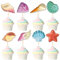 Blumomon 24Pcs Marine Cupcake Toppers Shell Conch Starfishe Cake Decorations Sea Animal Theme Baby Shower Birthday Party Supplies