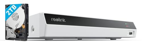 Reolink NVR PoE 8 Canali con 2TB HDD, Videoregistratore Cablato Supporta 16MP/12MP/4K/5MP/4MP, Accesso Locale e Remoto, Espandibile a 16TB, Videosorveglianza Registrazione 24/7, RLN8-410 (Bianco)
