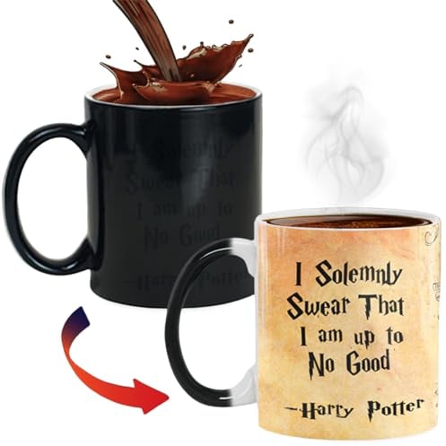 ZONSUSE Marauder's Map Colour Changing Mug, Magic Spells Heat Changing Mug,Heat Sensitive Magic Coffee Cup, Sorcerer Themed Coffee Mug, Unique Gift for Men Women Friends Witchcraft Fans 330ml (Map)