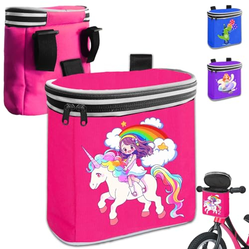 YOUWOSHE Fahrradkorb Kinder,Kinder Lenkertasche mit Einhorn,Abnehmbarer Deckel, Fahrrad-Tasche für den Lenker mit Reflektoren, Sicherer Halt Dank Klettverschluss, Inkl. Innentasche