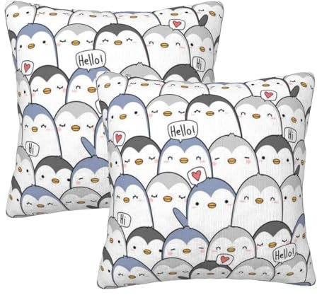 AUBKFELD Bedruckte Kissenbezüge mit süßem Pinguin, 50 x 50 cm, quadratisch, Plüsch-Kissenbezüge, Kissenbezüge für Sofa, Bett, Couch, Zuhause, Büro, Auto-Dekoration, 2 Stück