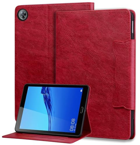 Mldjomid Custodia Tablet per Huawei MediaPad M5 Lite 8 pollici 2019 Cover Protettiva, Cover Business in Pelle PU con Slot per Schede e Funzione Stand per MediaPad M5 Lite, Fibbia Gatto Rosso