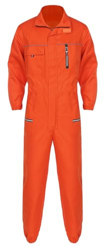 Oyolan Salopette de Travail Homme Combinaison Vêtement de Travail Mécaniciens L-5XL Orange 4XL