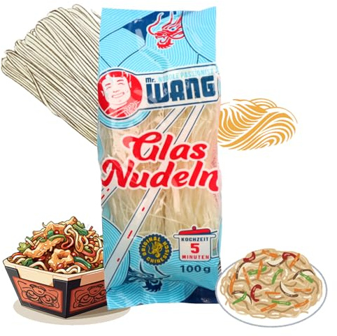 Mr. WANG Glasnudeln Asia 36 x 100g - Vorteilspack - von Natur aus glutenfrei - Schnelle Zubereitung - Ideal geeignet für Salate, Suppen, Pfannengerichte
