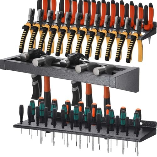 Memorywuu 3 Pcs 16in Tool Holder Organizer for Screwdrivers, Hammer, Pliers, Wall Mounted Metal Storage Rack Organizer for Workshop, Workbench, Fit Most of Screwdrivers, Hammer, Pliers or Small Tools