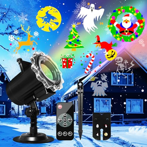 MOSSNDAR Proyector Navidad Exterior, 64 Patrones Proyector Luces Navidad, Impermeable Lámpara de Proyección con Control Remoto y Temporizador para Festivos Fiesta Halloween Navidad Decoracion Regalo