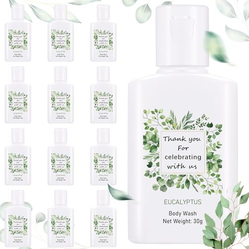 Sacubee Lot de 12 mini gel douche pour mariage, fête nuptiale, cadeaux d'invités, voyage, mariage, fête, 28 ml, format voyage, gel douche, cadeaux de remerciement pour invités (feuilles)