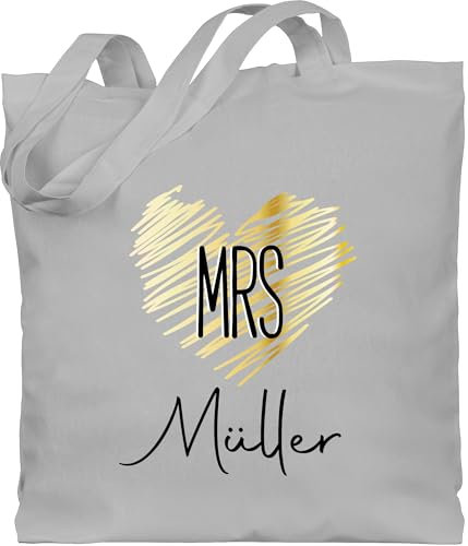 Baumwolltasche - Taschen - MRS | Hochzeitsgeschenke für die Braut | Geschenk zur Hochzeit | Hochzeit Geschenke für die Braut - Unisize - Hellgrau - personalisierte tasche hochzeits jutebeutel
