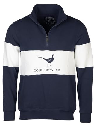 Rydale Mens Striped Embroidered Sweatshirt Men Country Jumper Sweater Fleece (UK, Alpha, 3XL, Regular, Regular, Pheasant Navy/White/Navy)