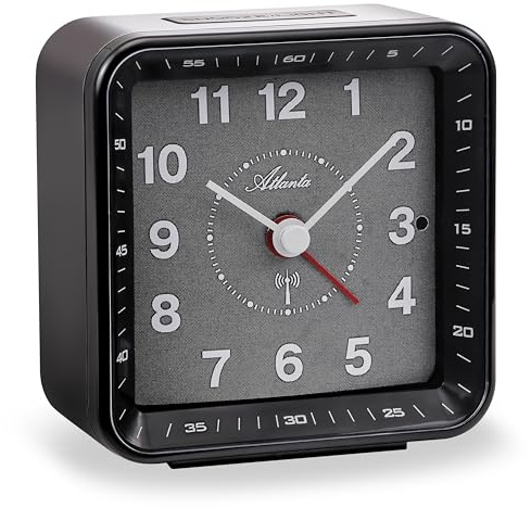 Atlanta Funkwecker ohne Ticken Analog Licht Snooze Alarmindikator Zahlen - 1844/7 (Schwarz)