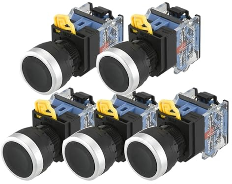 5PCS LA38A-11BN Sliver Push Button Switch On/Off Momentary/Latching 22mm black(Momentary)
