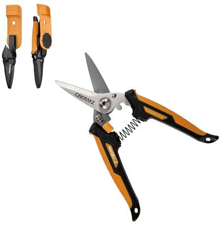 CEERAYZ 185mm Schere, Grow Schere, Gartenschere, Robuste Industriescheren, Vielseitige Scheren für DIY-Projekte, Büro, Produktionslinien, mit Schutzhülle und magnetischer Halterung (Schwarz/Orange)
