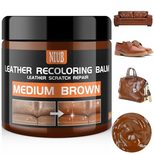 NIUB Cuero Líquido Reparador, Reparador Cuero Marrón Medio, Líquido Restaurador del Color del Cuero de Gran Capacidad de 240 g para Sofás, Asientos de Coche, Zapatos, Abrigos, Reparación de Arañazos