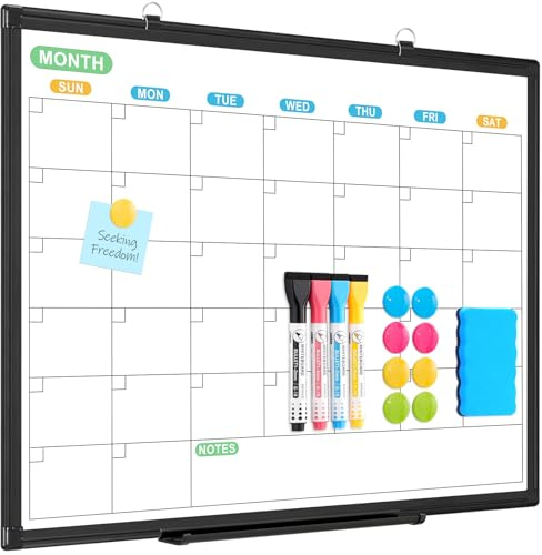 WALGLASS Whiteboard-Kalender für die Wand, 61 x 45 cm, mit schwarzem Rahmen