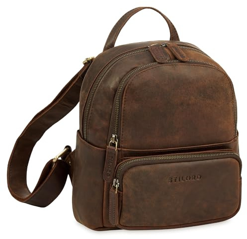 STILORD Sue Rucksack Damen Leder Elegant - Kleiner Damenrucksack modern - Cityrucksack Daypack Mini Tagesrucksack diebstahlsicher - Lederrucksack Frauen Echtleder Farbe:Zamora - braun