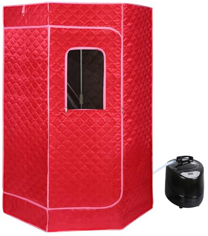 XUANYU 1000 W Ganzkörpersauna mit Dampfkabine, Dampferzeuger, Fernbedienung, Dampfsauna, tragbar und faltbar, Sauna, SPA, für Haus, 90 x 90 x 180 cm, rot