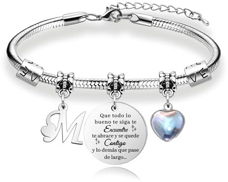 Regalos para Mujeres Pulsera de Plata con Letras Iniciales - Regalo Personalizado para Hija, Sobrina, Hermana, Amiga, Adolescente, Madre y Tía (M)