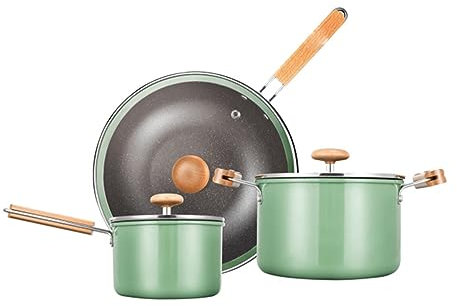 DYHWAC Wok 3-Piece Set Wok Stockpot 3-Piece Iron Non-Stick Gift Wok Set