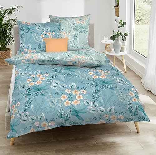 *** Kaeppel Mako-Satin Bettwäsche 135x200 80x80 mit Reißverschluss (türkis) ***