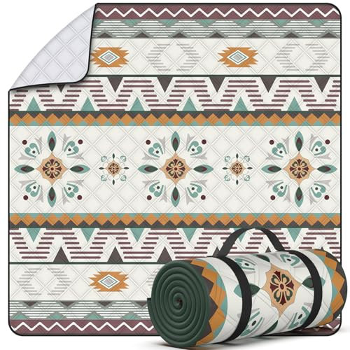 UKNOWISA 5-Schichten Picknickdecke Campingdecke, Extra Größe 200x200cm XXL wasserdichte Tragbare Picknickdecke, Stranddecke Mit Trageriff Faltbar, Boho, Waschbar fur Picknick Garten Sandstrand Camping