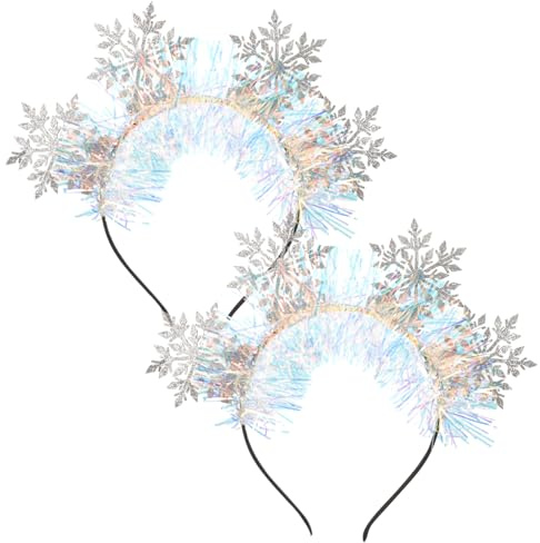 NULYLU 2 Stück Schneeflocken Haarreif Festlich Verziert Kunststoff Weiß Glänzend Weihnachtskopfschmuck Für Damen Und Mädchen Party Haarreif Weihnachtsfest