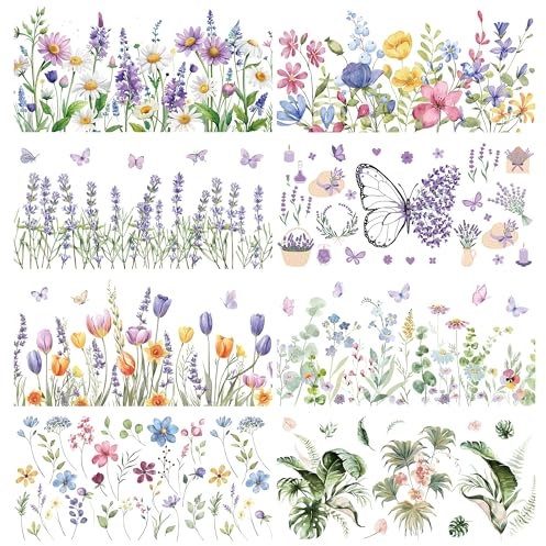 Butterfly UV DTF Transfer Sticker - 8 Sheets Waterproof Flower Rub on Transfer for Crafts for 16 Oz Glass Cups Card Making Greeting Cards Gift Wrapping Home Decoration