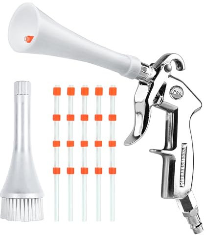 Druckluft Reinigungspistole, Trocken Ausblaspistole, Druckluftpistole Für Kompressor 6-9 Bar, Mit 5 Schlauch, 1 Trichter Und 1 Trichter Mit Bürste Zur Staubentfernung Von Teppichen(Weiß)