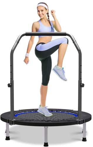 Wonlink 40 Rebounder Trampoline for Adults Mini Trampoline for Adults and Kids Exercise Rebounder with Bar Fitness Trampoline Indoor Height Adjustable Max Load 330lbs (Blue)