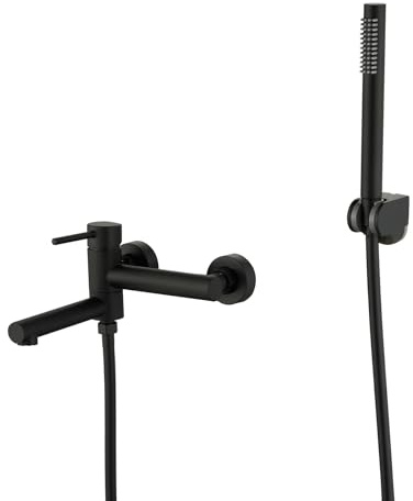 Techzm Wall Mounted Bath Shower Mixer Tap for Exposed Installation 2-Function Bathtub Faucet with Swivel Tub Filler Spout Matte Black