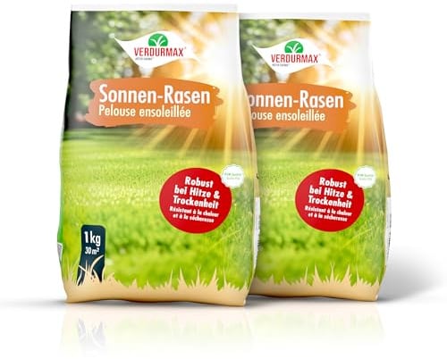 VERDURMAX 2 x 1 kg Trockenrasen Samen | DürreresistenterRasensamen für sonnige Lagen, hitze- und trockenheitsresistent, tiefwurzelnd, schnell keimend und dauerhaft