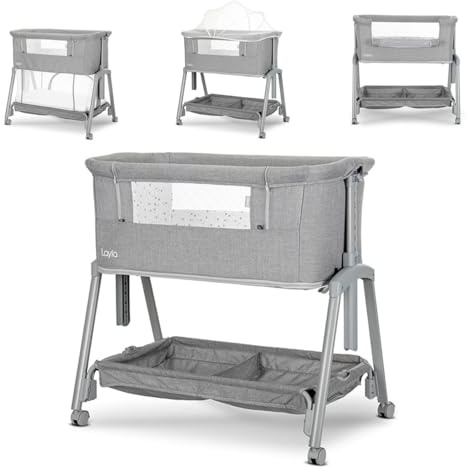 Lorelli Beistellbett Layla 2 in 1 Moskitonetz, Matratze, faltbar, Räder, Korb grau