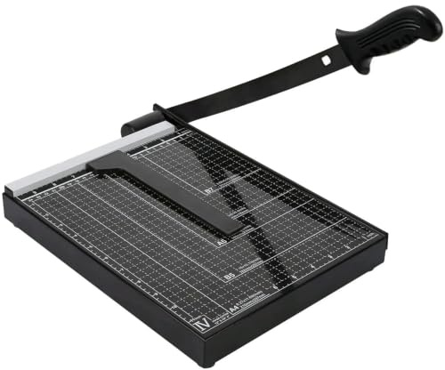 A4 Papierschneider mit Metallbasis, Hebelschneider Fotoschneider mit magnetischem Papiereinsteller & Sicherheitsschutz, ergonomischer Griff von Papier, Karten, Fotos, Vinyl,12 Blatt Kapazität, Schwarz