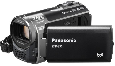 Panasonic SDR-S50 Camcorder SD Card, X78 Enhanced Optical Zoom, Wide Angle Lens, iA + Af Tracking and Optical Image Stabilisation - Black (Renewed)