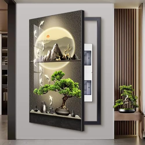 YVYKFZD Peinture Cache Compteur Electrique, grande armoire de Couvercle Décoratif, masquer le Peinture Décorative, Cache Tableau Électrique mural, for chambre d'entrée(Left A,60x120cm/23.6x47.2)