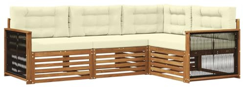 vidaXL Outdoor-Sofagarnitur mit Kissen 4 pcs Natur und Creme, Patio Lounge, modernes Outdoor-Sofa, wetterbeständige Eckbank, robuster Gartenmöbel, Bequeme Terrassenbestuhlung