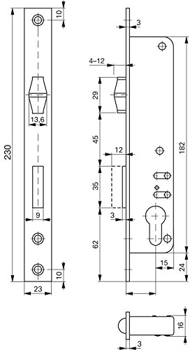 ROTO 223925 Schmalkasten-Rollfallenschloss 884 | Dornmaß: 30 mm | PZ