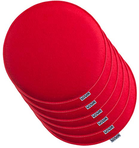 Brandsseller 6er Set Sitzkissen aus Filz Ø 35x2 cm – Robuste Stuhlauflagen für innen und außen, rundes Sitzpolster, strapazierfähiges Kissen für Stühle – Rot