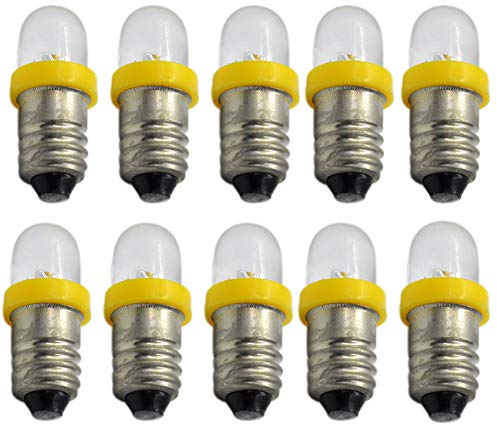 Ruiandsion 10 x LED-Taschenlampen-Leuchtmittel, 12 V, E10, Mini-Lampen, weiß/blau/rot/grün/gelb, E10-Sockel (gelb)