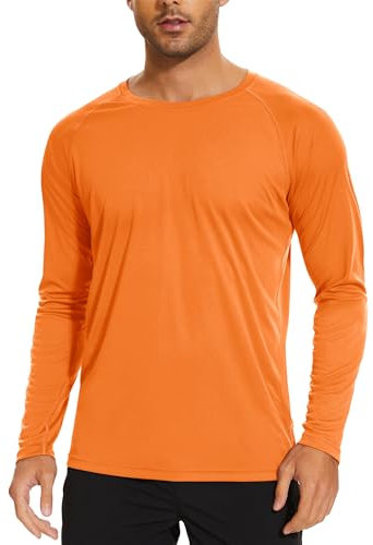 TACVASEN Work Shirts Men Long Sleeve Top Sun Protection T Shirt Lightweight Hiking Shirt UPF 50 Tshirt UV Protection Shirts Orange