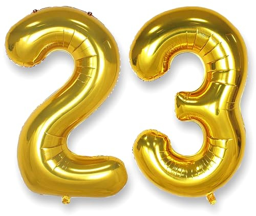 AULE Luftballon Zahl 23 Gold 40 Zoll Folienballon Helium 0-60 Helium | XXL 101 cm Gold Luftballon Zahlen Groß Zahlenballon für Geburtstag Abschluss Jubiläum Dekoration