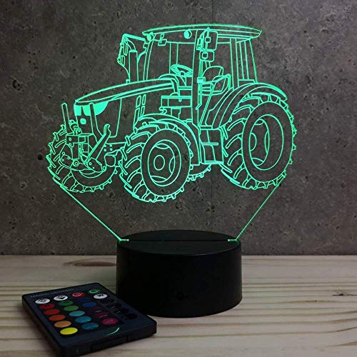 Lampe Illusion 3D Tracteur John Deere – Veilleuse LED RGB 16 Couleurs + 4 Modes avec Télécommande – Avec Gravure Personnalisée – Cadeau Agricole/Décoration – Made in France