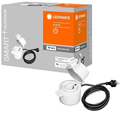 LEDVANCE SMART+ Schaltbare Steckdose für Aussen mit WiFi-Technologie, mit Strom Vermessung, Kompatibel mit Google und Alexa Voice Control, Steuerung per Fernbedienung möglich, 4er-Pack