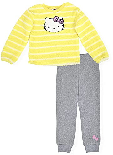 Hello Kitty Set da jogging in pile Sherpa da ragazza, 2 pezzi, felpa girocollo e pantaloni della tuta, verde lime, 4 anni