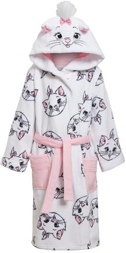 Disney Aristocats Marie - Accappatoio per bambine e ragazze, in pile, con cappuccio, motivo: gatto, bianco, 3 anni