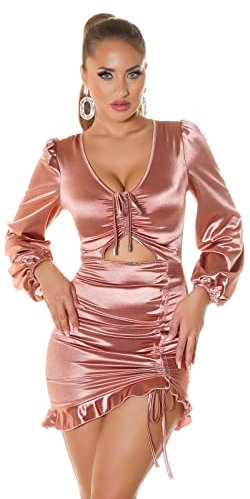 Koucla Mini robe sexy à manches longues aspect satin, vieux rose, XL